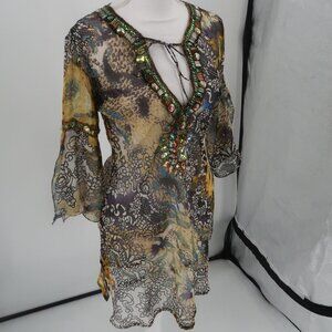 Solitaire Women's Rhinestone Beach Swimsuit Coverup Size Small